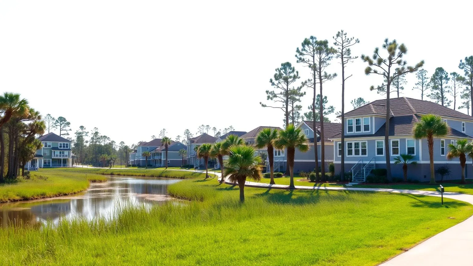 Newer master-planned homes beside a creek and marsh in St. Johns County Florida