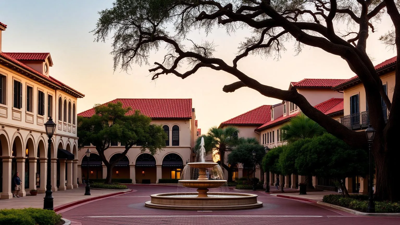 Mediterranean revival architecture and fountain square in San Marco, Jacksonville